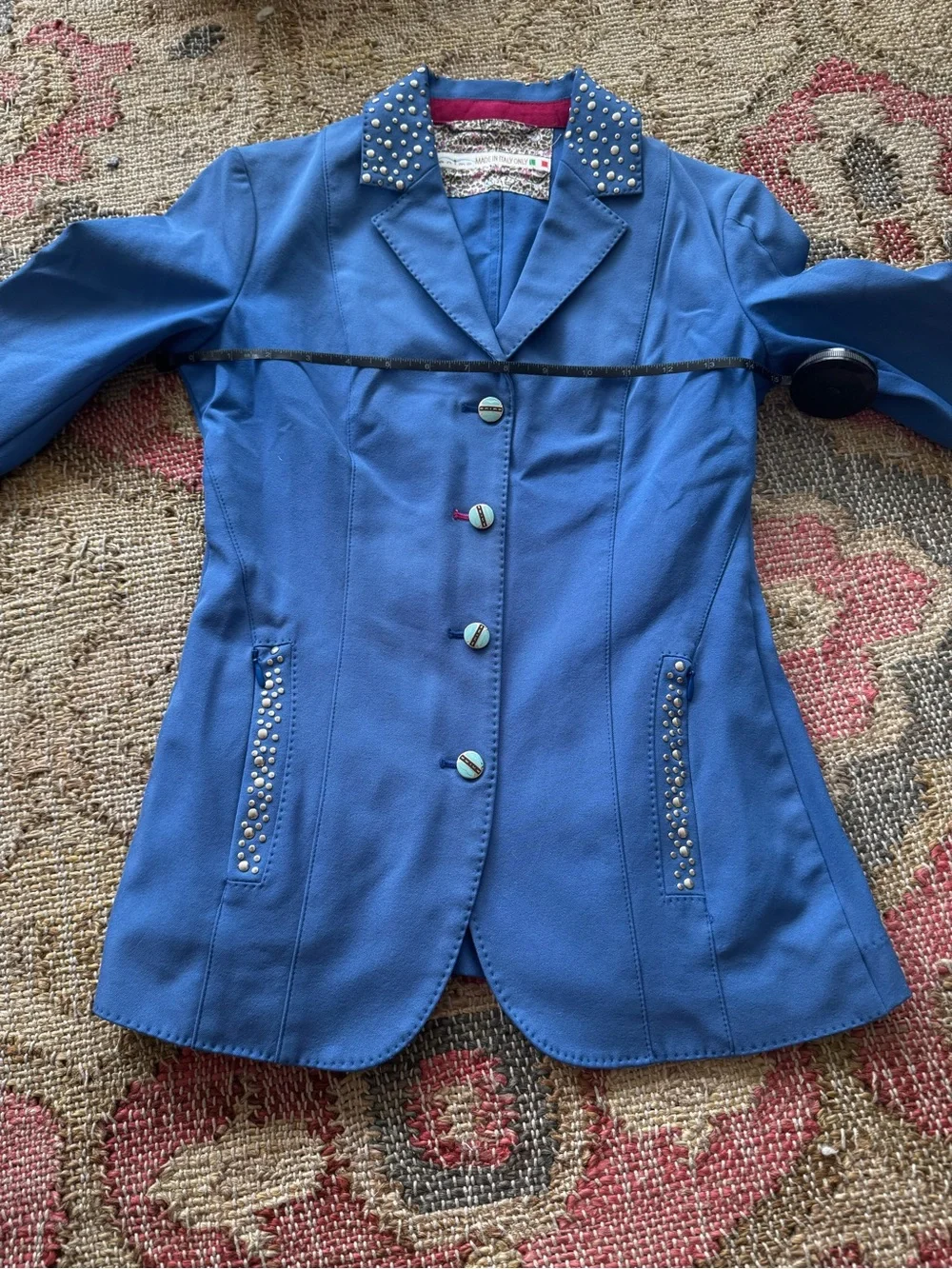 Animo Italia Show Jacket Blue w/ Stud Embellishments & Floral Trim IT 40/US 4 - Picture 5 of 16
